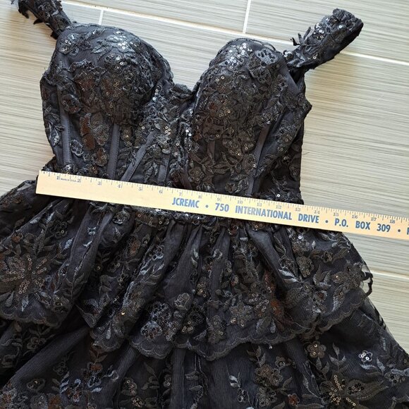 Gothic Women's Mini Dress Black Size 6 Boning Corset Tulle Fairy Whimsygoth - Picture 10 of 12